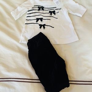 Adorable black and white Janie and Jack velvet pants & tee set sz 3-6 months